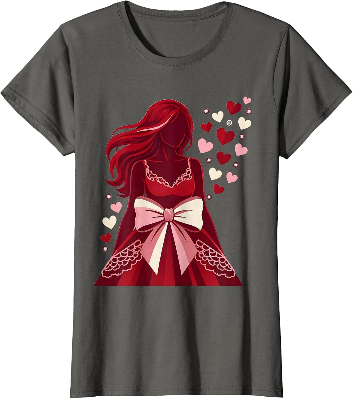 Women's Mimi Love Hearts Silhouette Graphic Design T-Shirt - Asphalt Grey