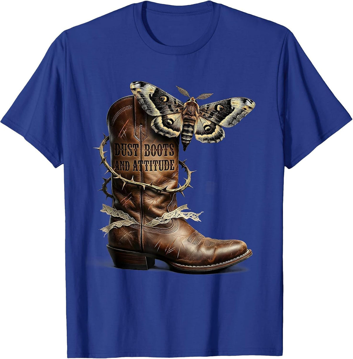 Dust Boots and Attitude Cowgirl Design T-Shirt - Royal Blue
