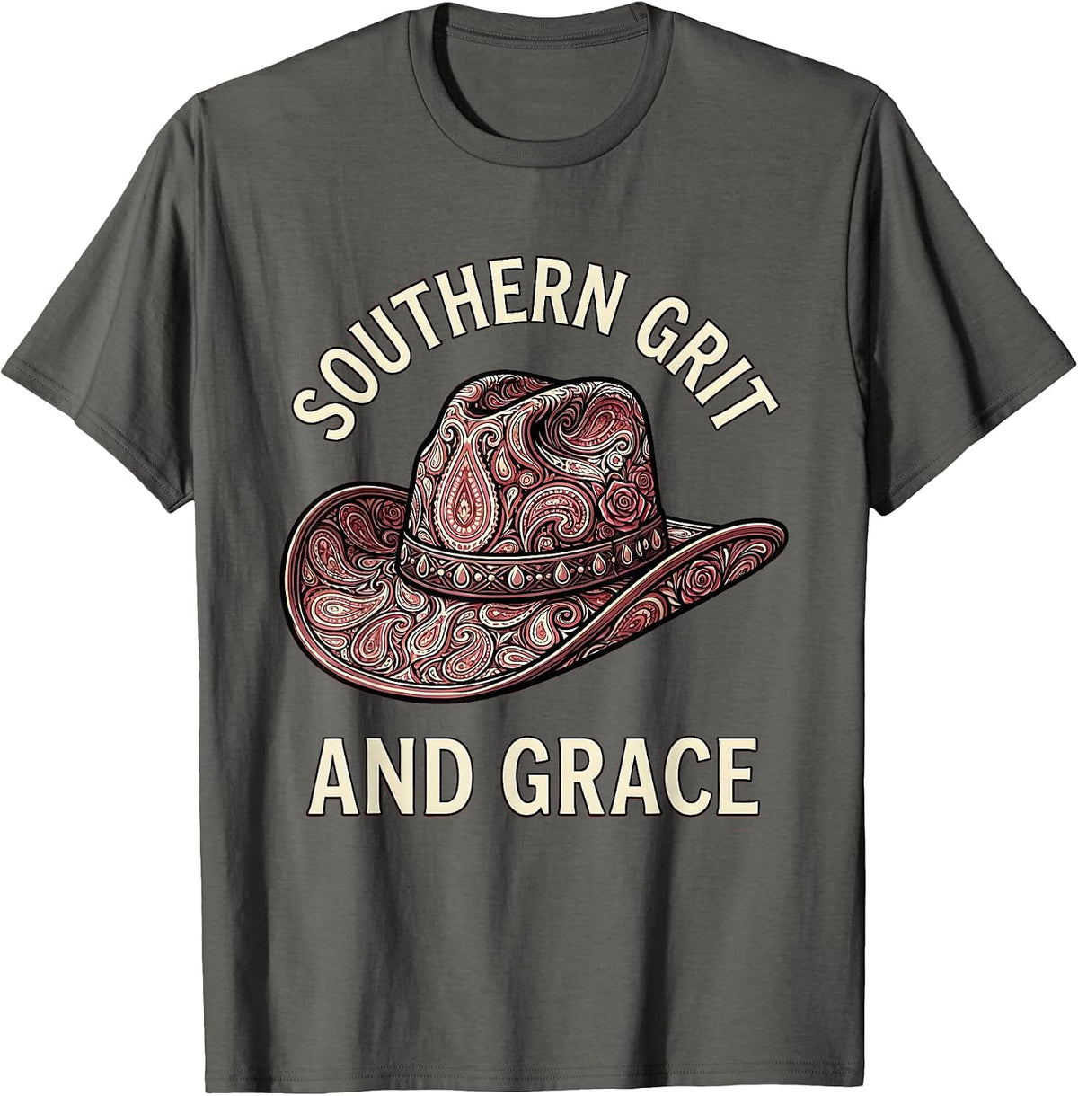 Southern Grit and Grace Cowboy Western Design T-Shirt - Asphalt Grey