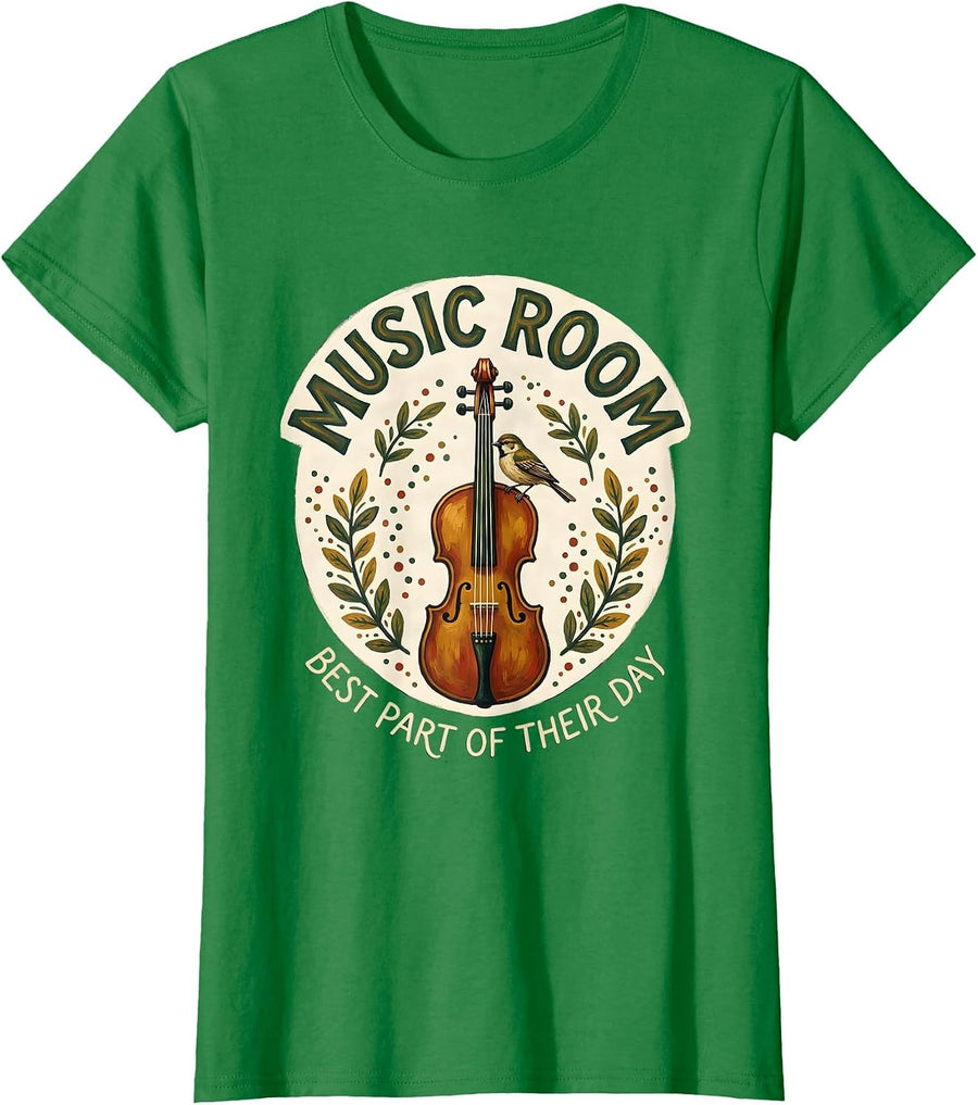 Women's Music Room Best Part Of Their Day Folk Art Specials Teacher T-Shirt - Kelly Green