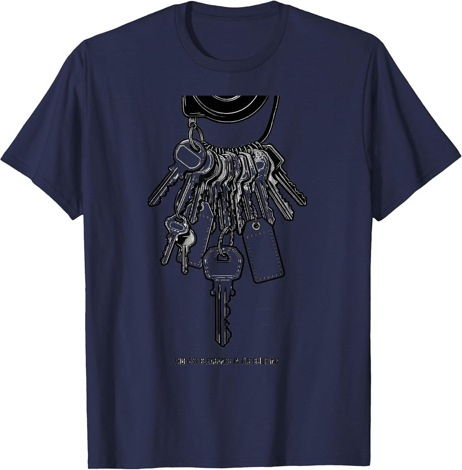 Highest Clearance In The Building Funny School Custodian T-Shirt - Navy Blue