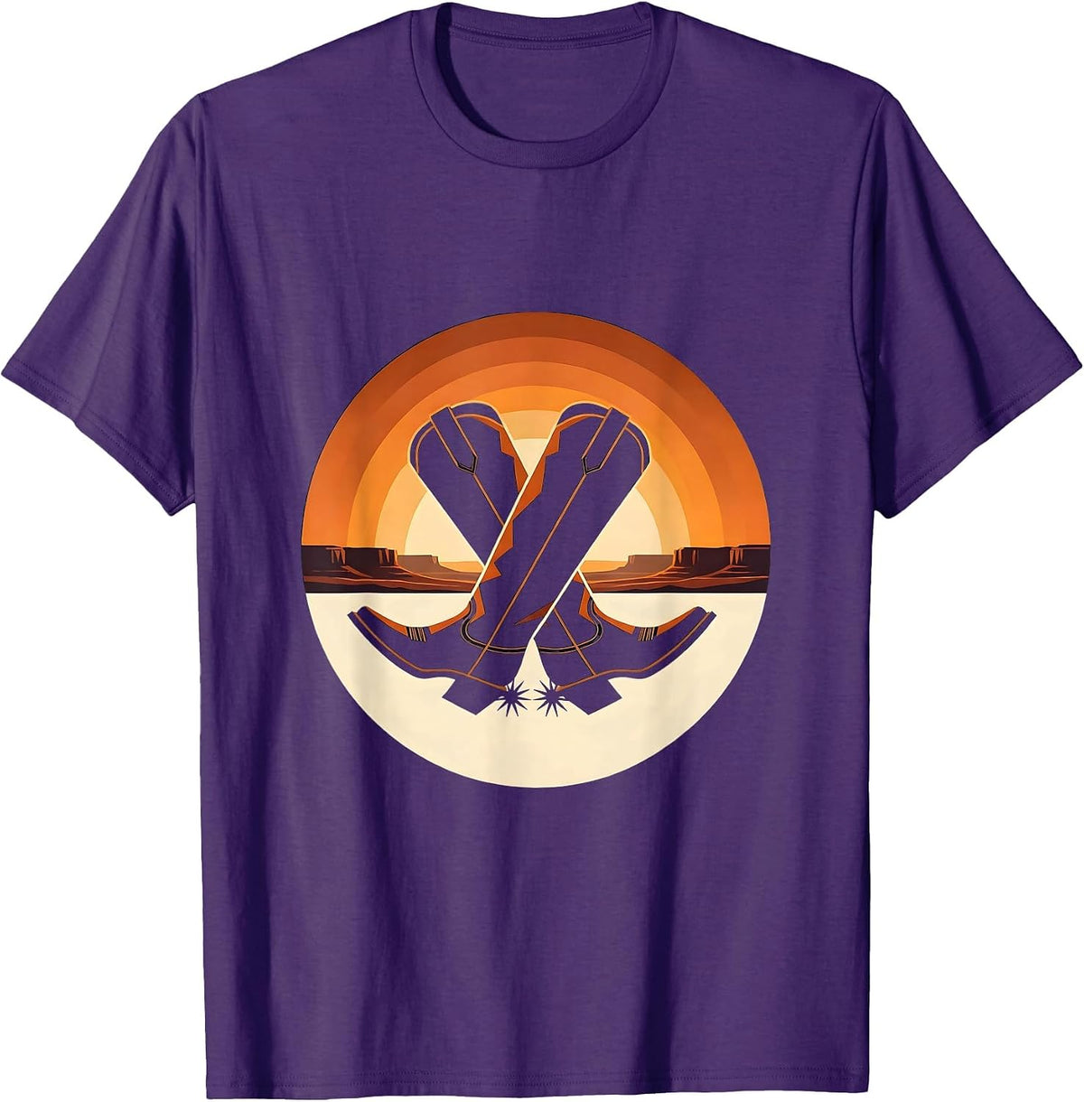 Men's Crossed Cowgirl Boots Spurred Western Design T-Shirt - Purple