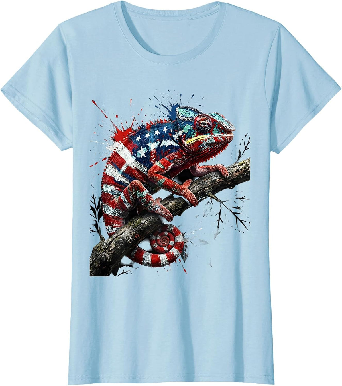 Chameleon Camouflage Leafy Branch Nature Art T-Shirt - Baby Blue