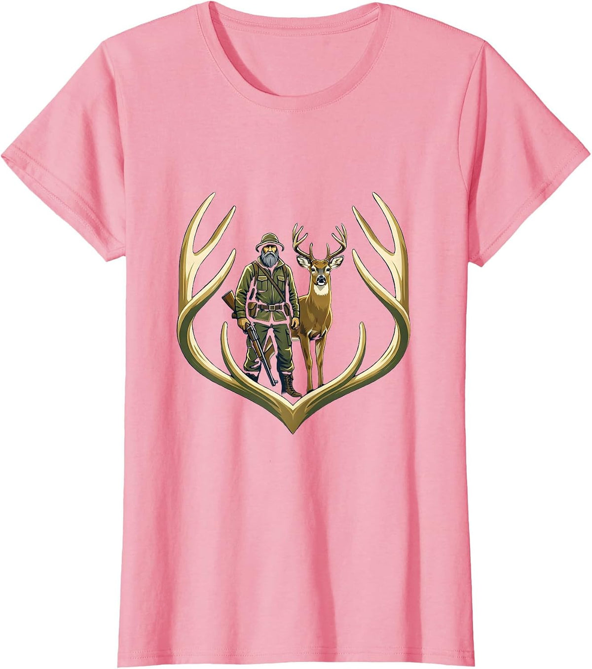 Women's Hunter Crest Emblem Whitetail Deer Humor T-Shirt - Pink