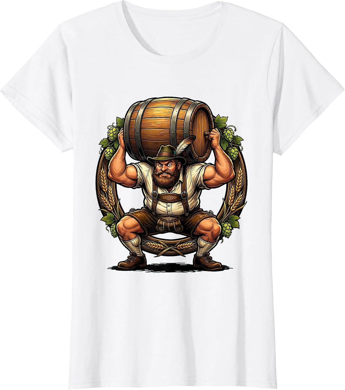 Oktoberfest Barrel Carrier Graphic Design T-Shirt - White