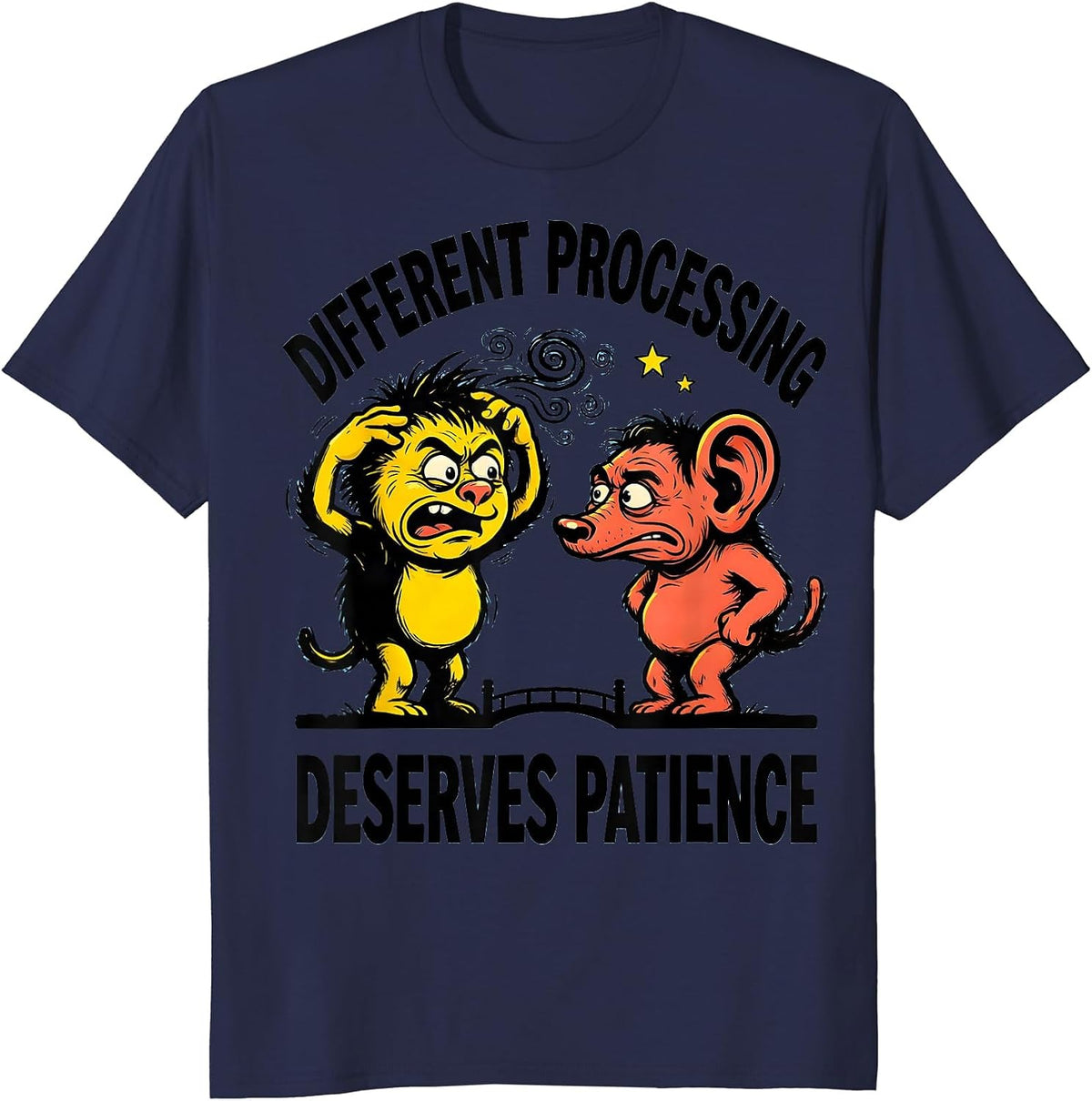 Men's Different Processing Deserves Patience Funny Autistic ADHD T-Shirt - Navy Blue