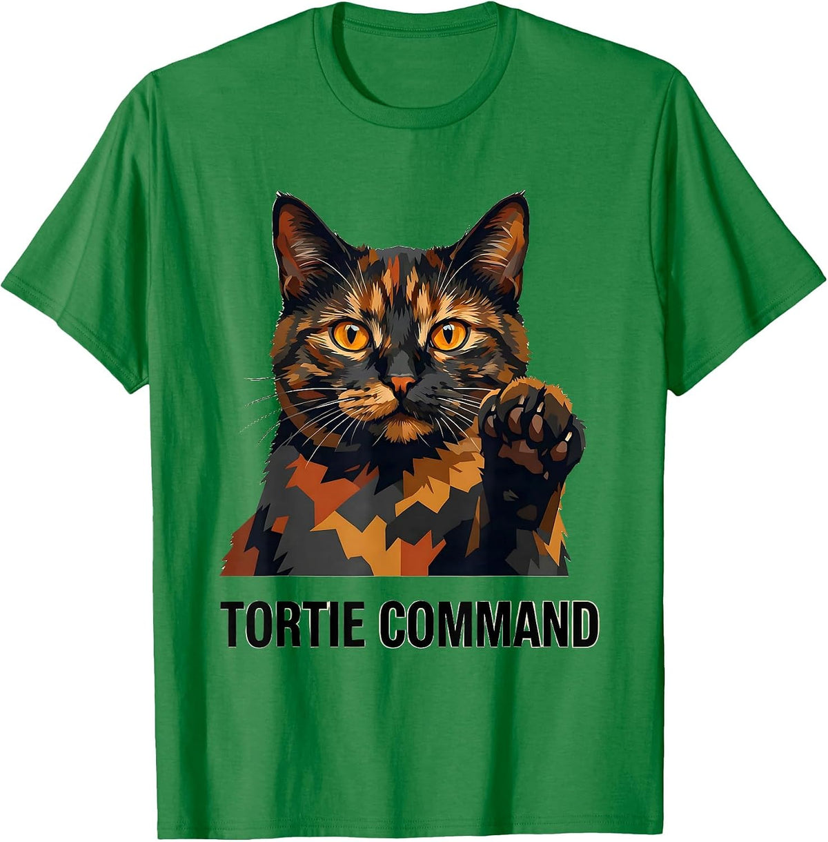 Men's Tortie Command Funny Tortie Cat Lover Tortoiseshell Cat T-Shirt - Kelly Green