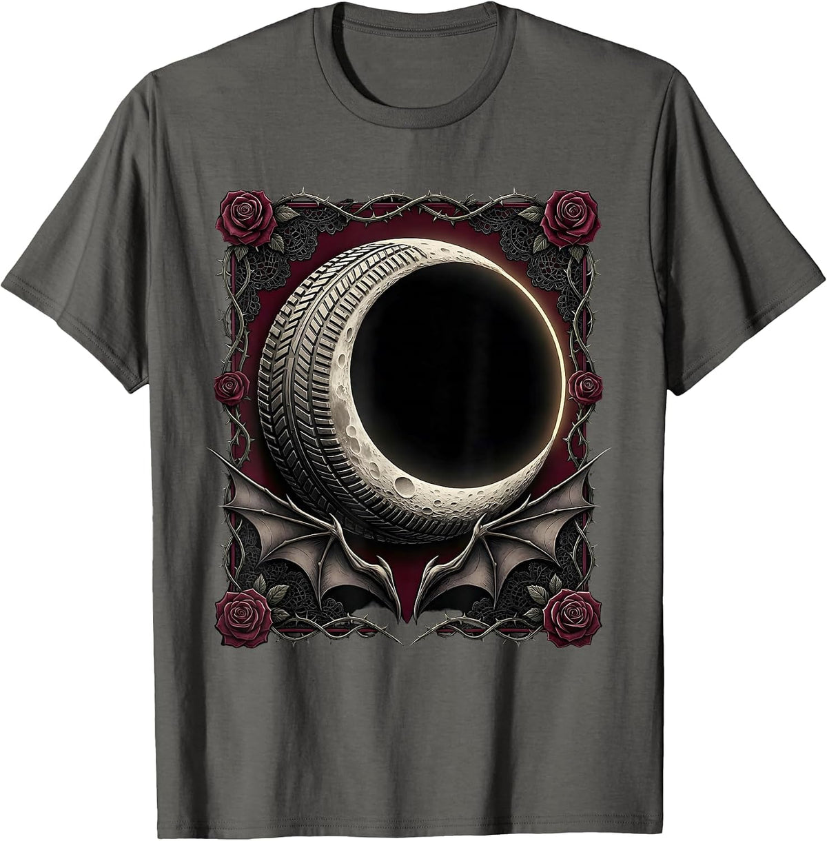 Men's Crescent Moon Motorcycle Tire Tread Biker Design T-Shirt - Asphalt Grey