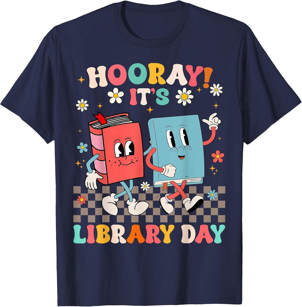 Reading Book Lover School Librarian Hooray It's Library Day T-Shirt - Navy Blue