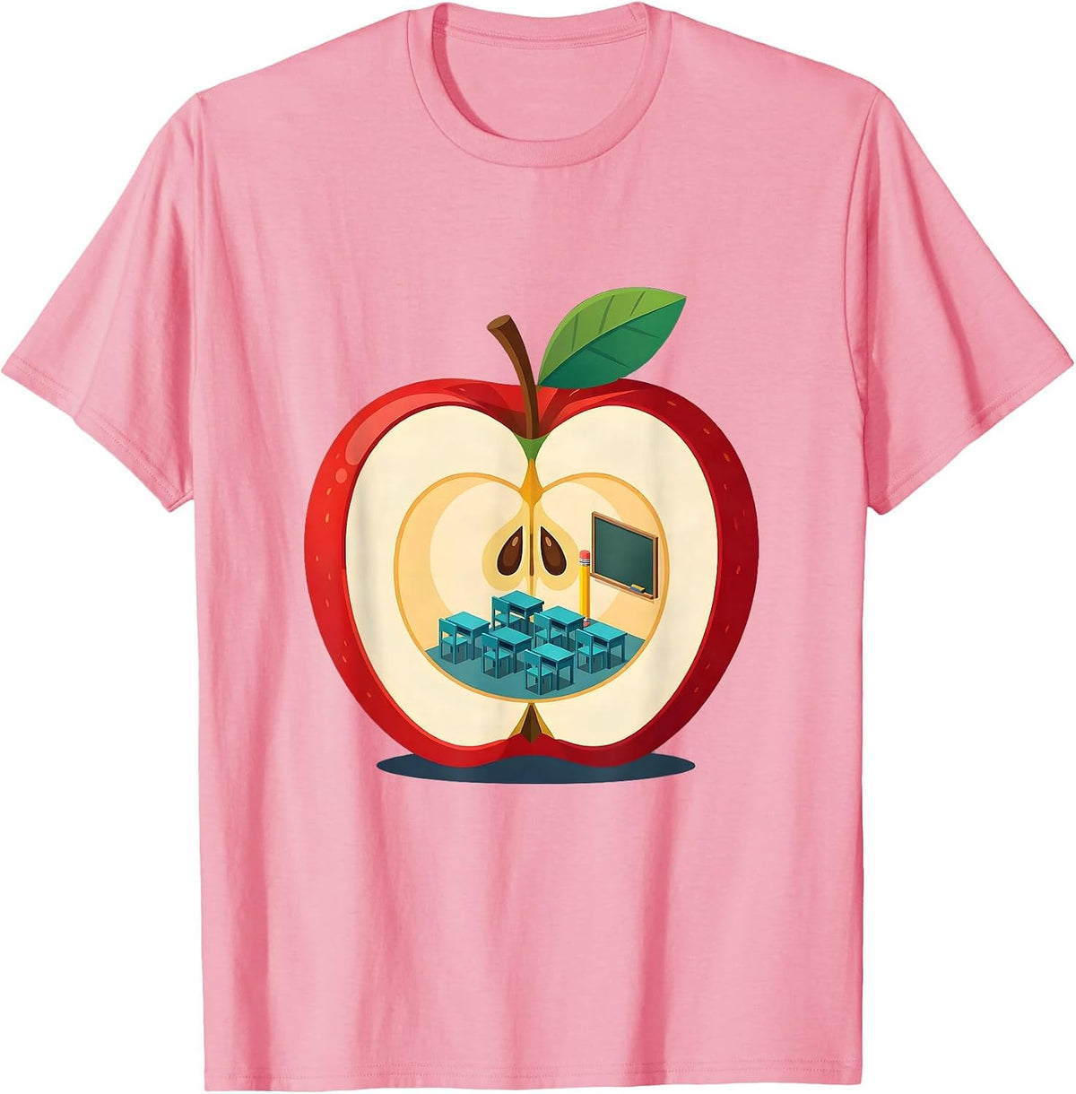 Men's 2nd Grade Teacher Apple Classroom Illustration T-Shirt - Pink