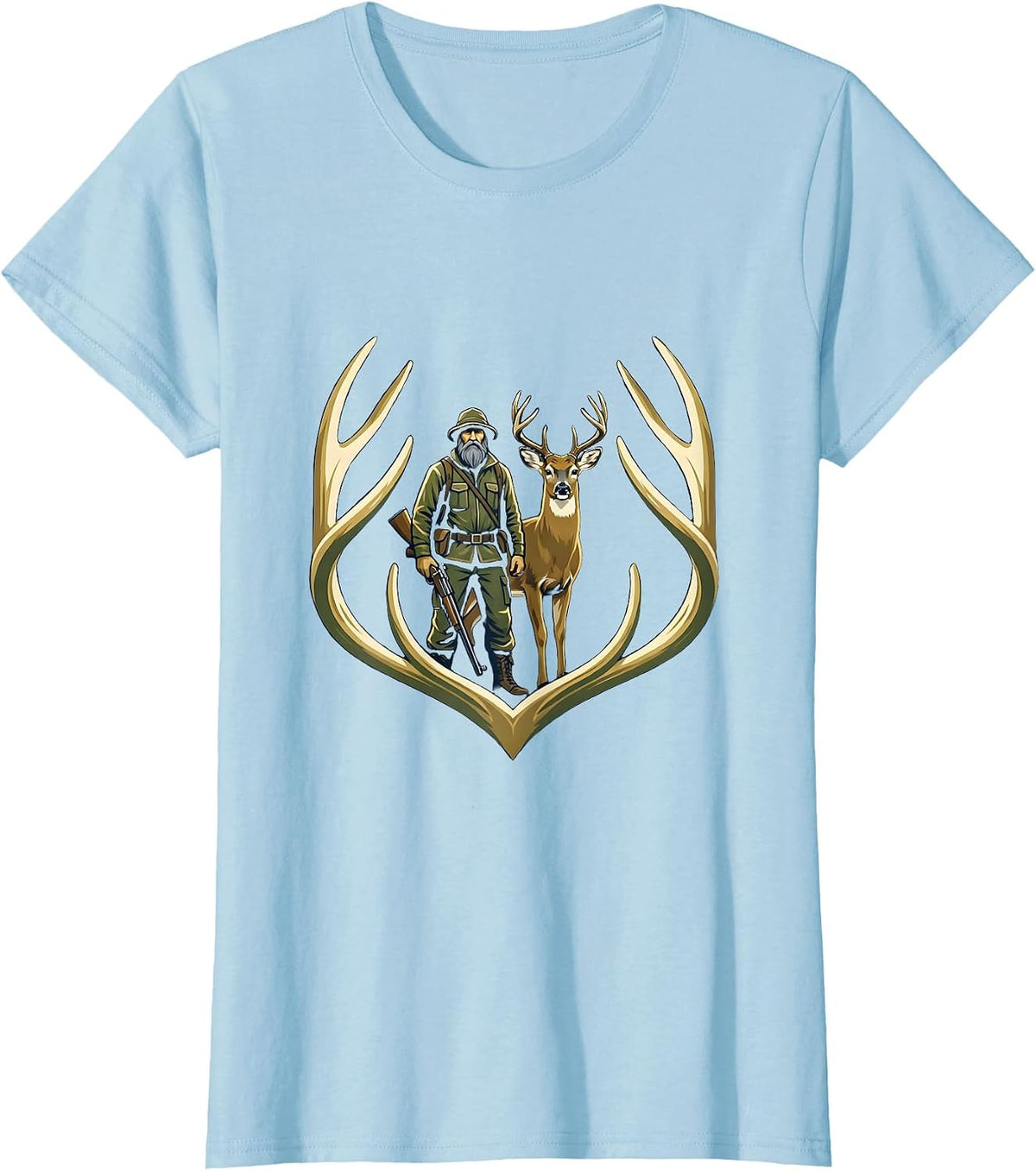 Women's Hunter Crest Emblem Whitetail Deer Humor T-Shirt - Baby Blue