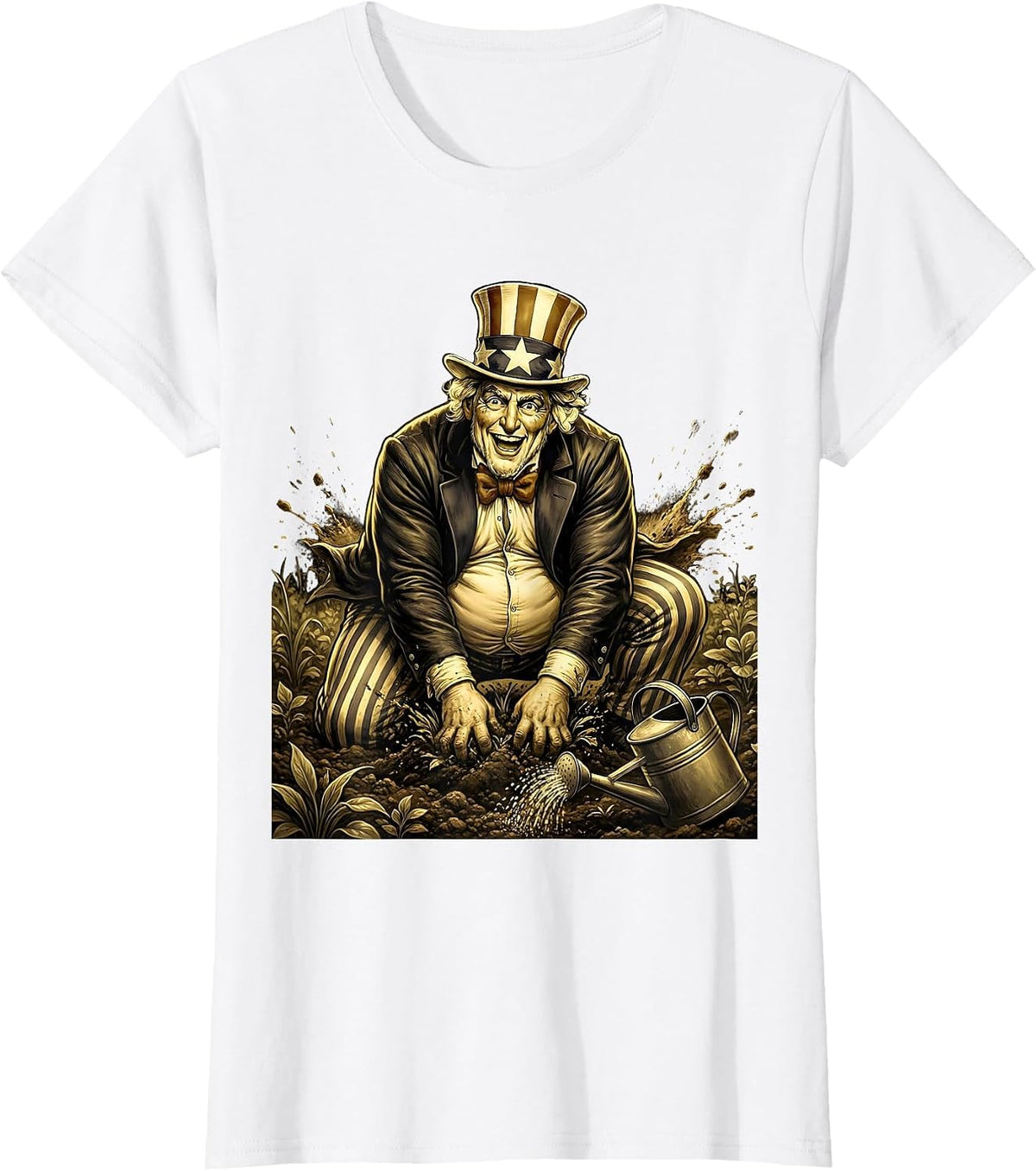 Gnome Beer Belly Gardening Funny Graphic Tee T-Shirt - White