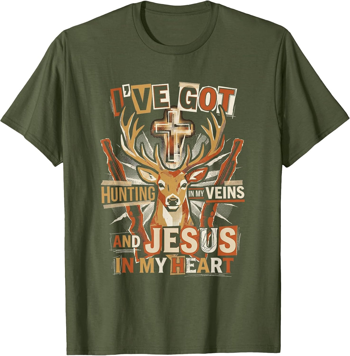 in Heart Christian Deer Hunter T-Shirt - Olive Green