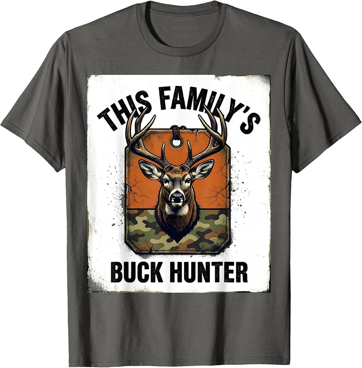 Men's This Family's Buck Hunter Distressed Hunting Dad Gift T-Shirt - Asphalt Grey