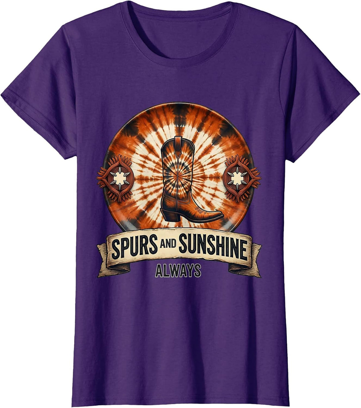 Women's Spurs and Sunshine Always Western Design T-Shirt - Purple
