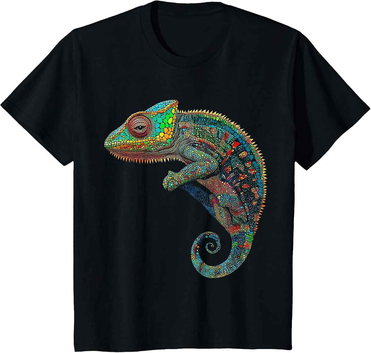 Chameleon Animal Motif Mandala Artwork Chameleon T-Shirt - Black