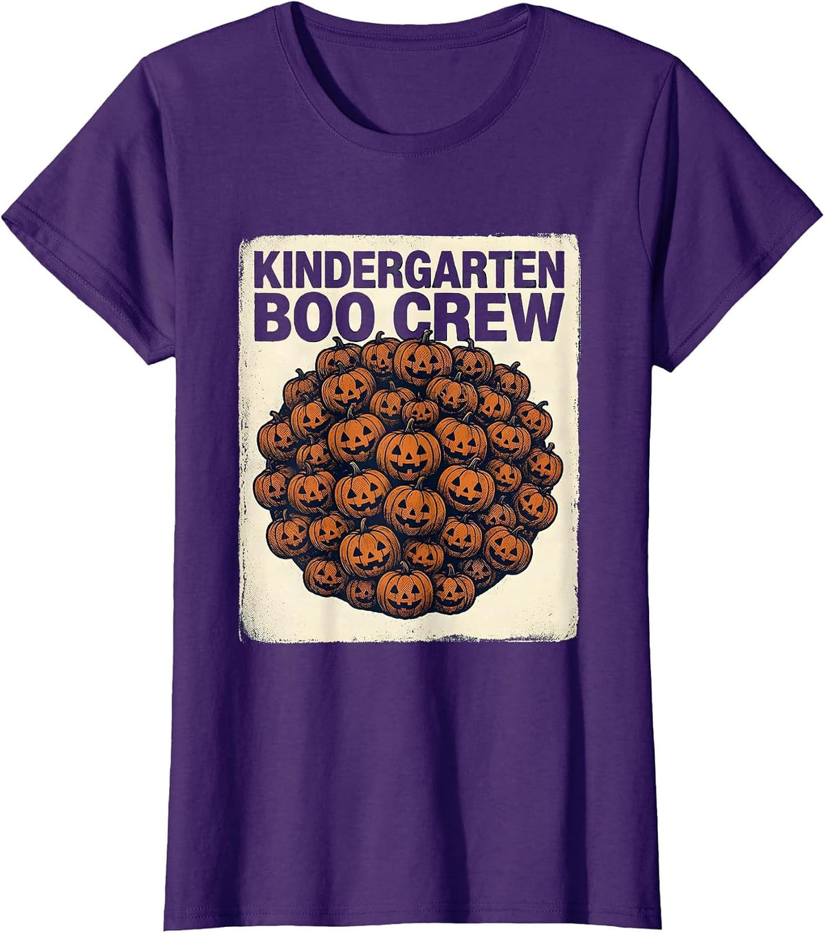 Women's Kindergarten Boo Crew Playful Halloween Teacher Crew Party T-Shirt - Purple