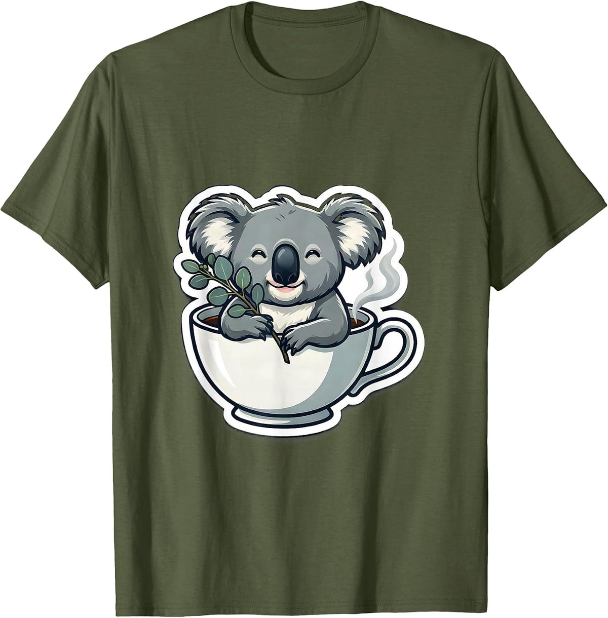 Koala On Teacup Cute Animal Lover Gift T-Shirt - Olive Green