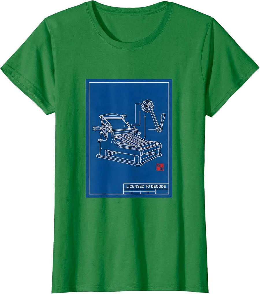 Women's Licensed To Decode Technical Blueprint Dyslexia Teacher T-Shirt - Kelly Green