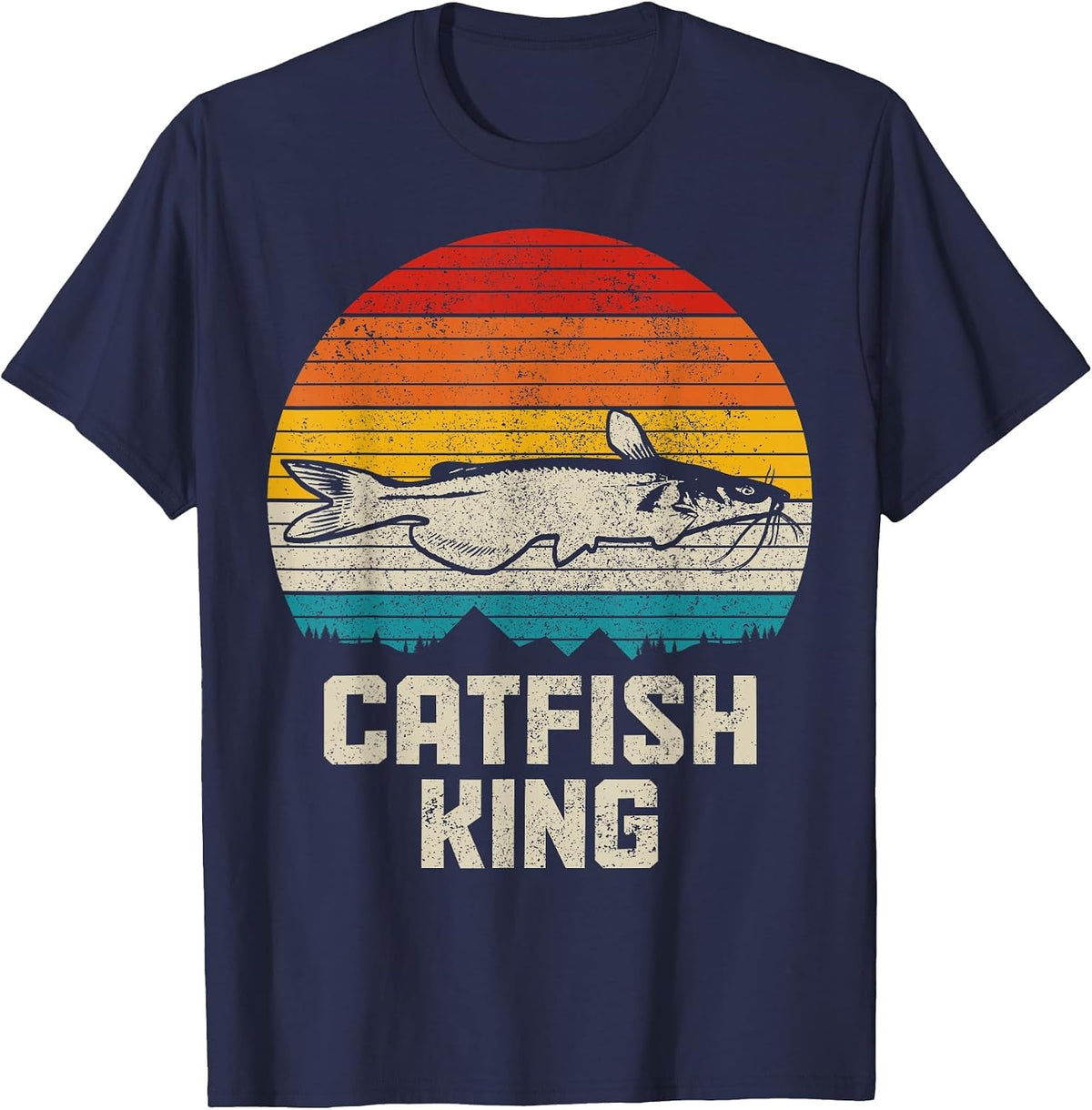Catfish King Funny Catfishing Vintage Fishing T-Shirt - Navy Blue