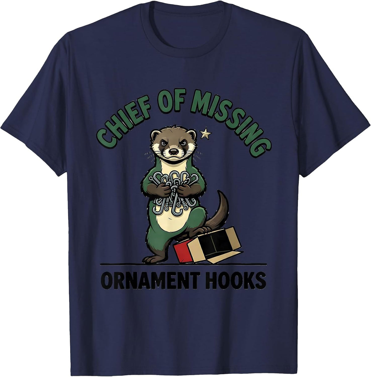 Men's Chief Of Missing Ornament Hooks Funny Ferret Lover Christmas T-Shirt - Navy Blue