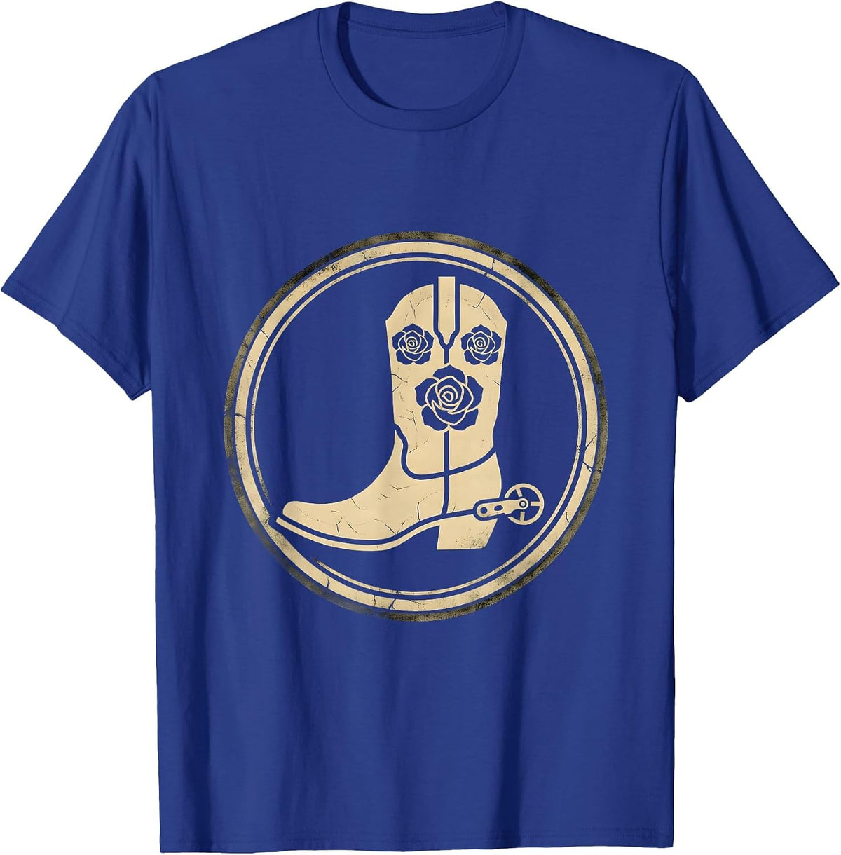 Cowgirl Boots Spurs and Roses Western Design T-Shirt - Royal Blue