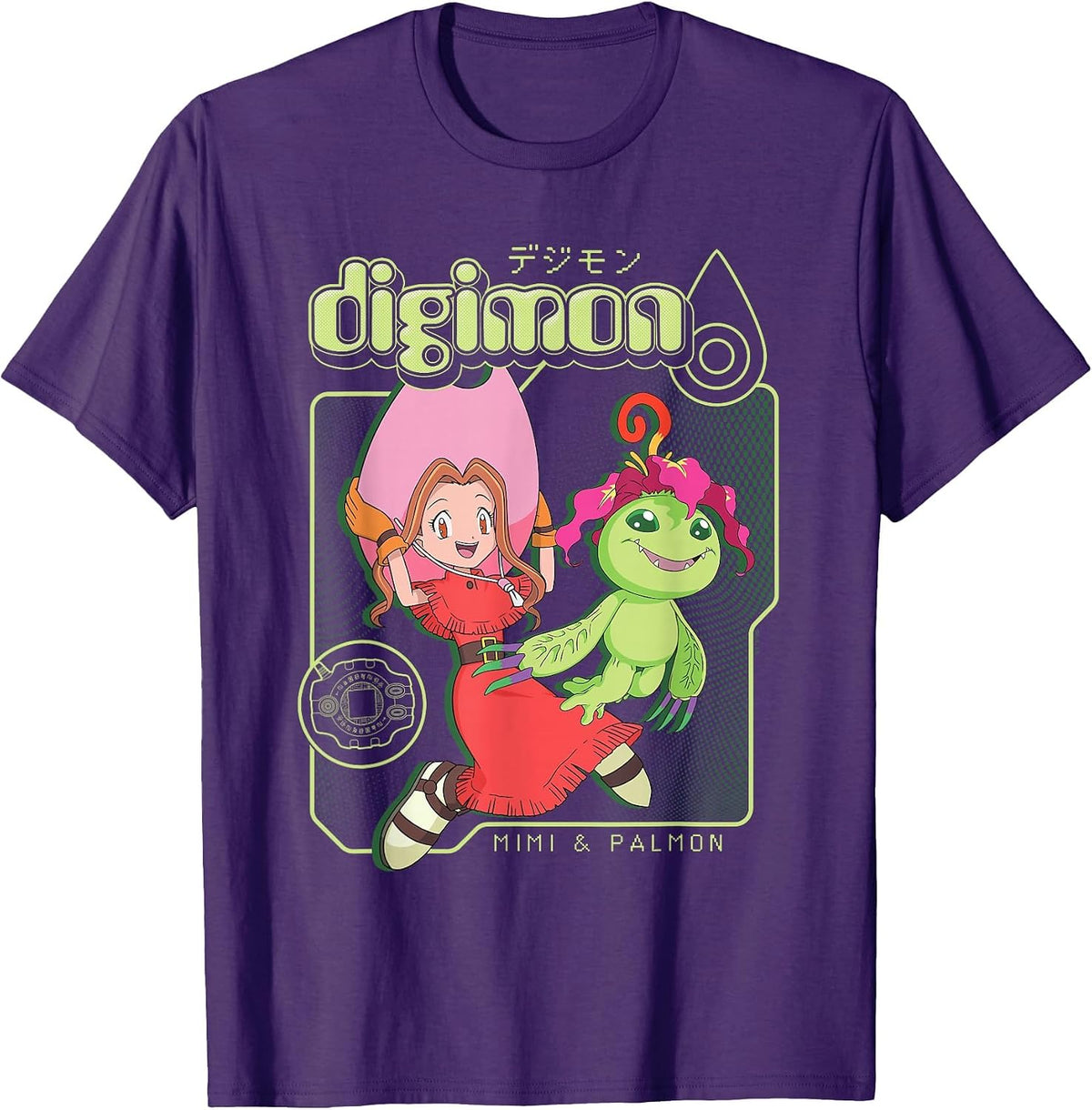 Digimon Mimi and Palmon Y2K Frame Digital Monsters T-Shirt - Purple