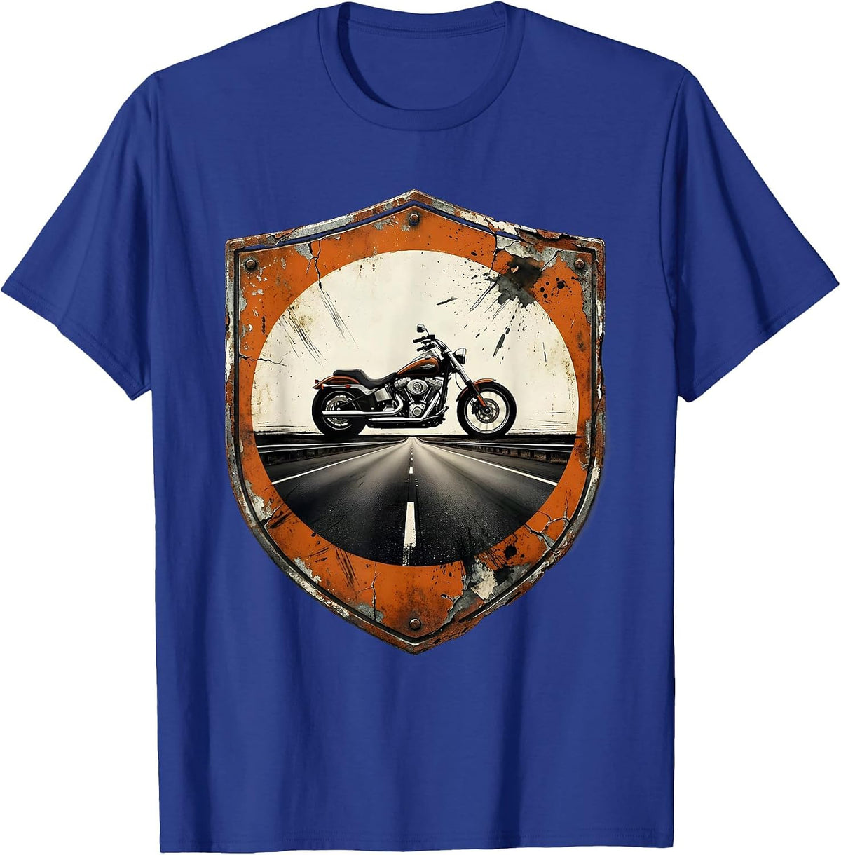 Motorcycle Silhouette Route 66 Open Road USA T-Shirt - Royal Blue