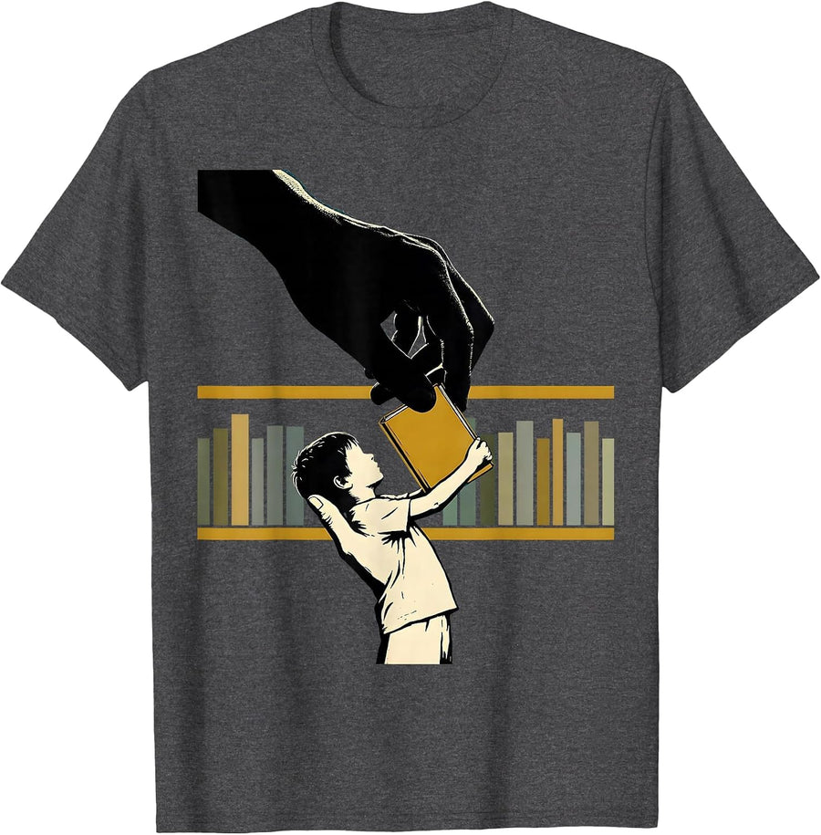 Men's Book Hand Gift Screenprint School Librarian Reader T-Shirt - Dark Heather Grey