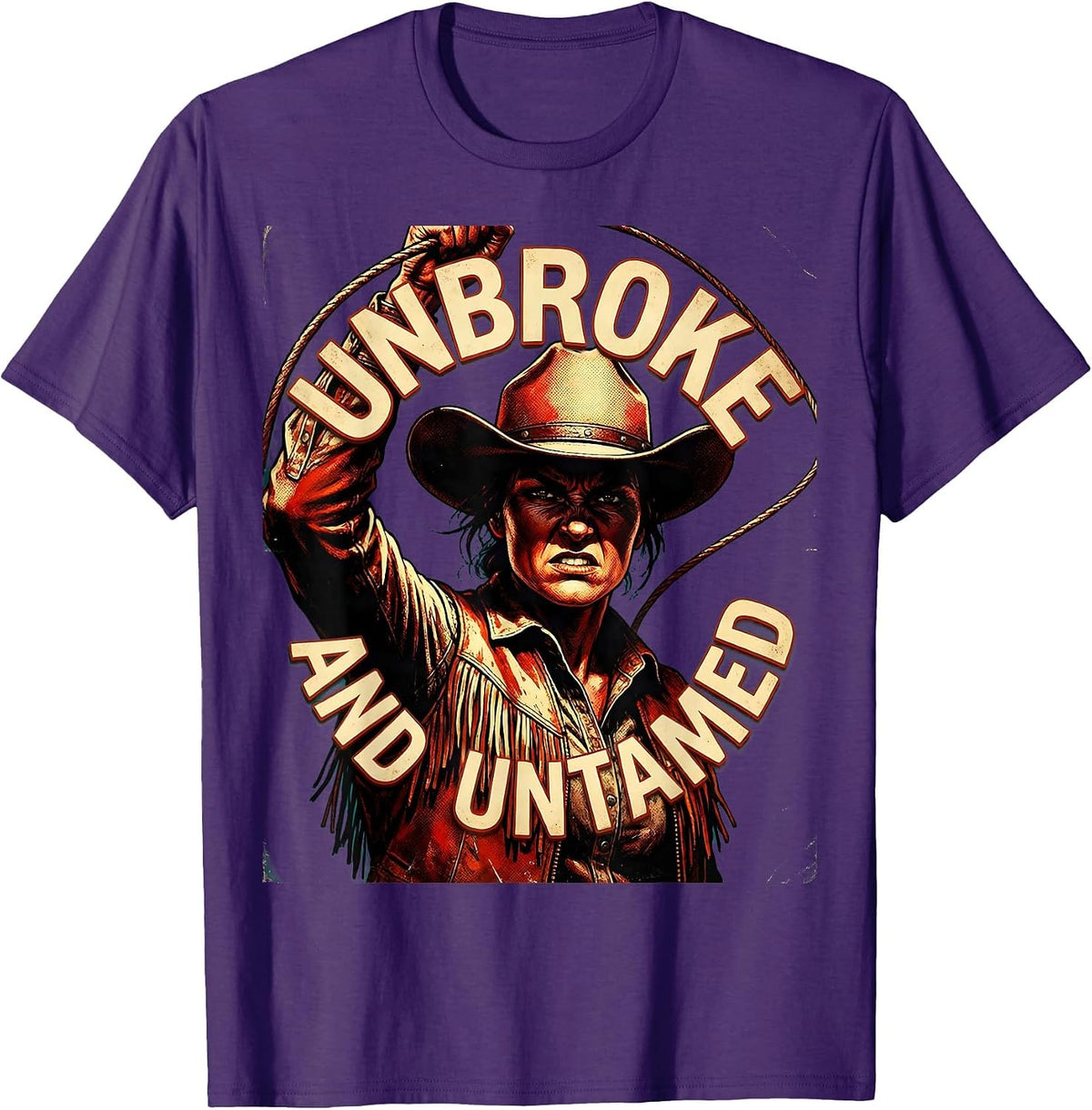 Men's Unbroke and Untamed Cowgirl Western Design T-Shirt - Purple