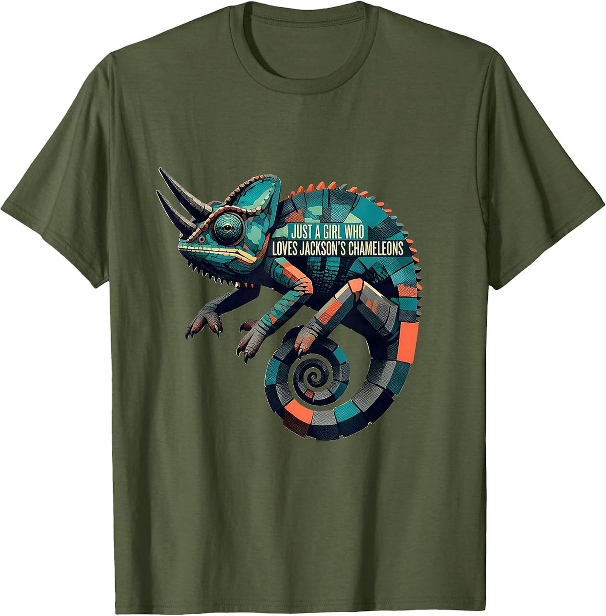 Just A Girl Who Loves Jackson's Chameleons Reptile Lover T-Shirt - Olive Green