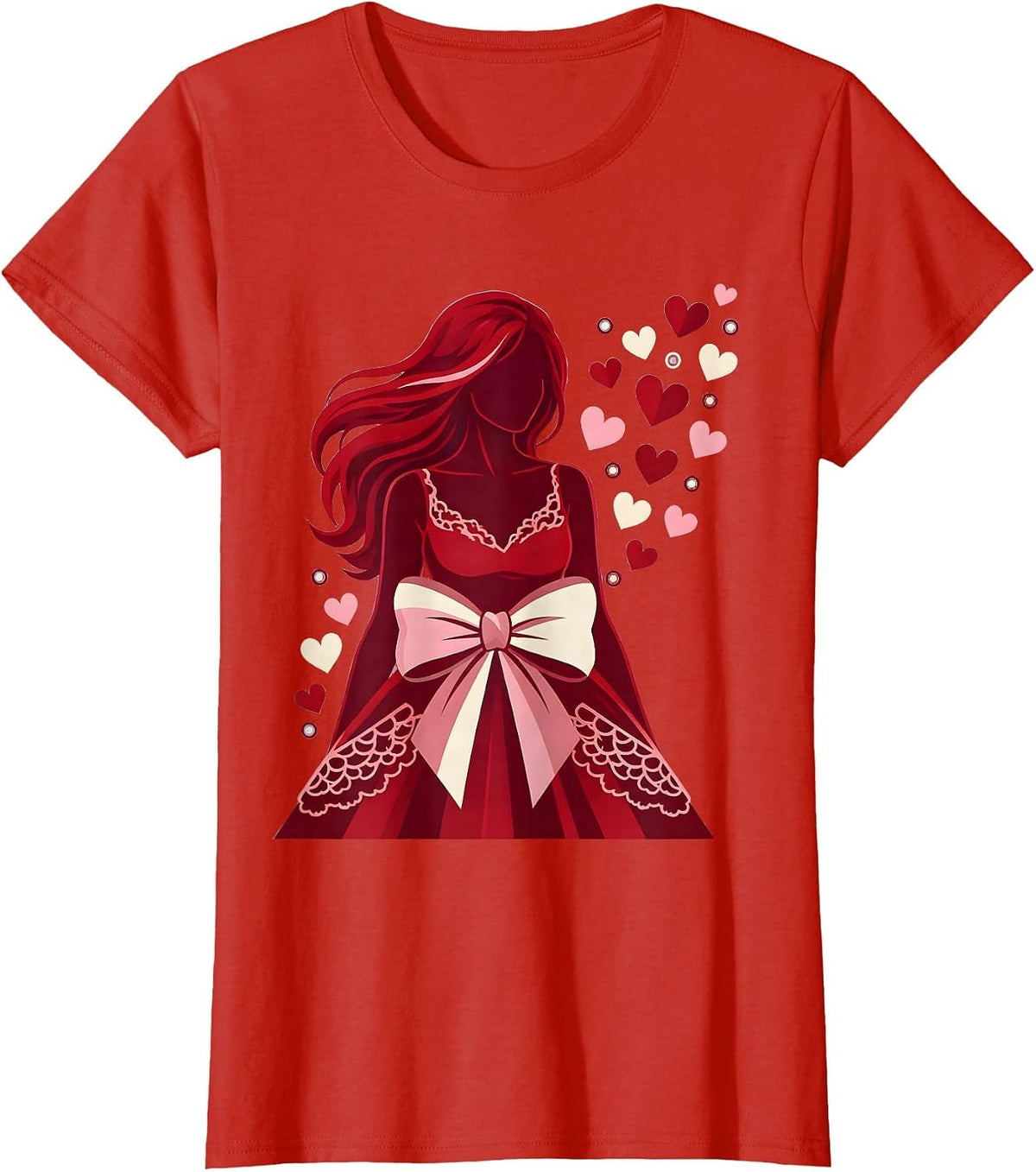 Women's Mimi Love Hearts Silhouette Graphic Design T-Shirt - Red