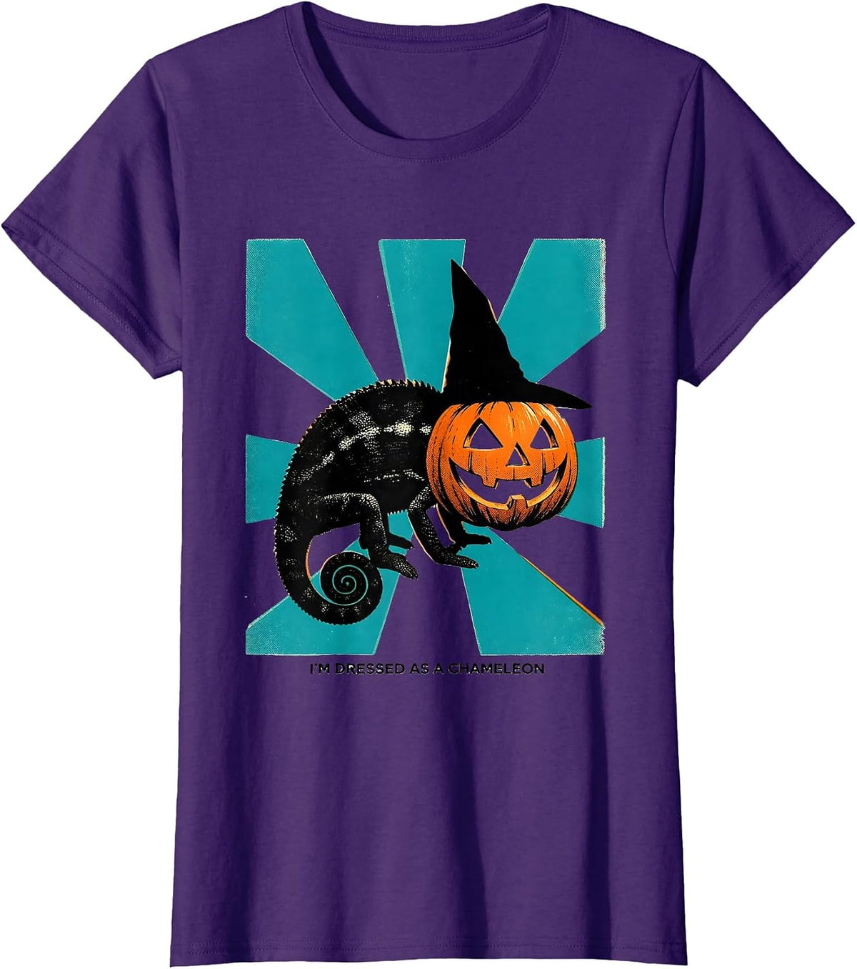 Women's I'm Dressed as a Chameleon Risograph Halloween Witch Hat T-Shirt - Purple