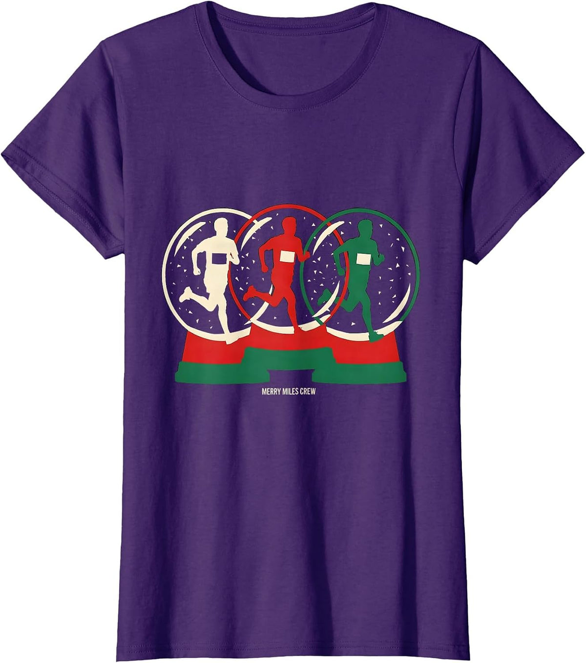 Women's Merry Miles Crew Funny Christmas 5K Run Runner Squad T-Shirt - Purple