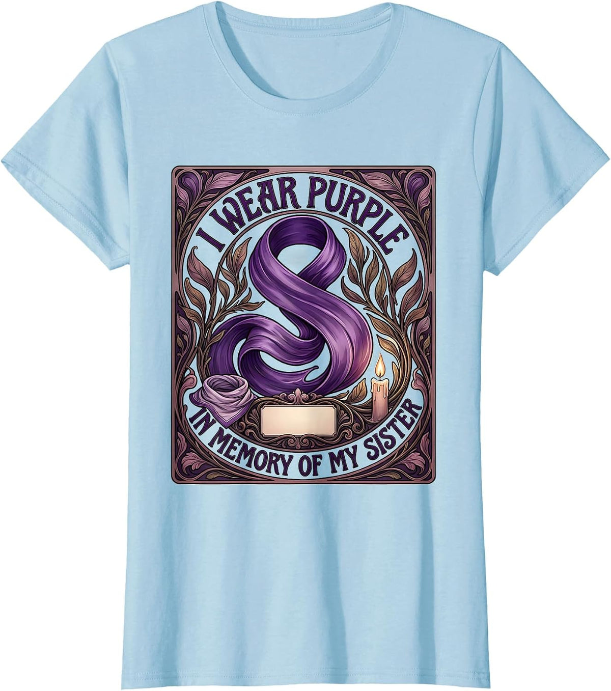 I Wear Purple In Memory Of My Sister Memorial Art Nouveau T-Shirt - Baby Blue