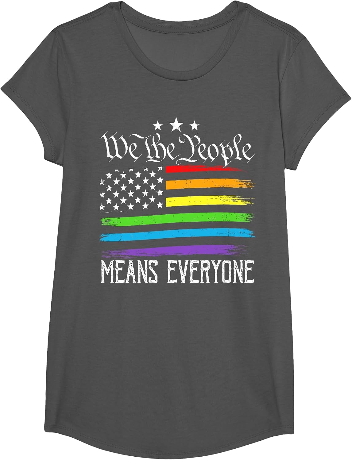 USA Flag LGBTQ Equality We the People Means Everyone Pride T-Shirt - Girls Asphalt Grey
