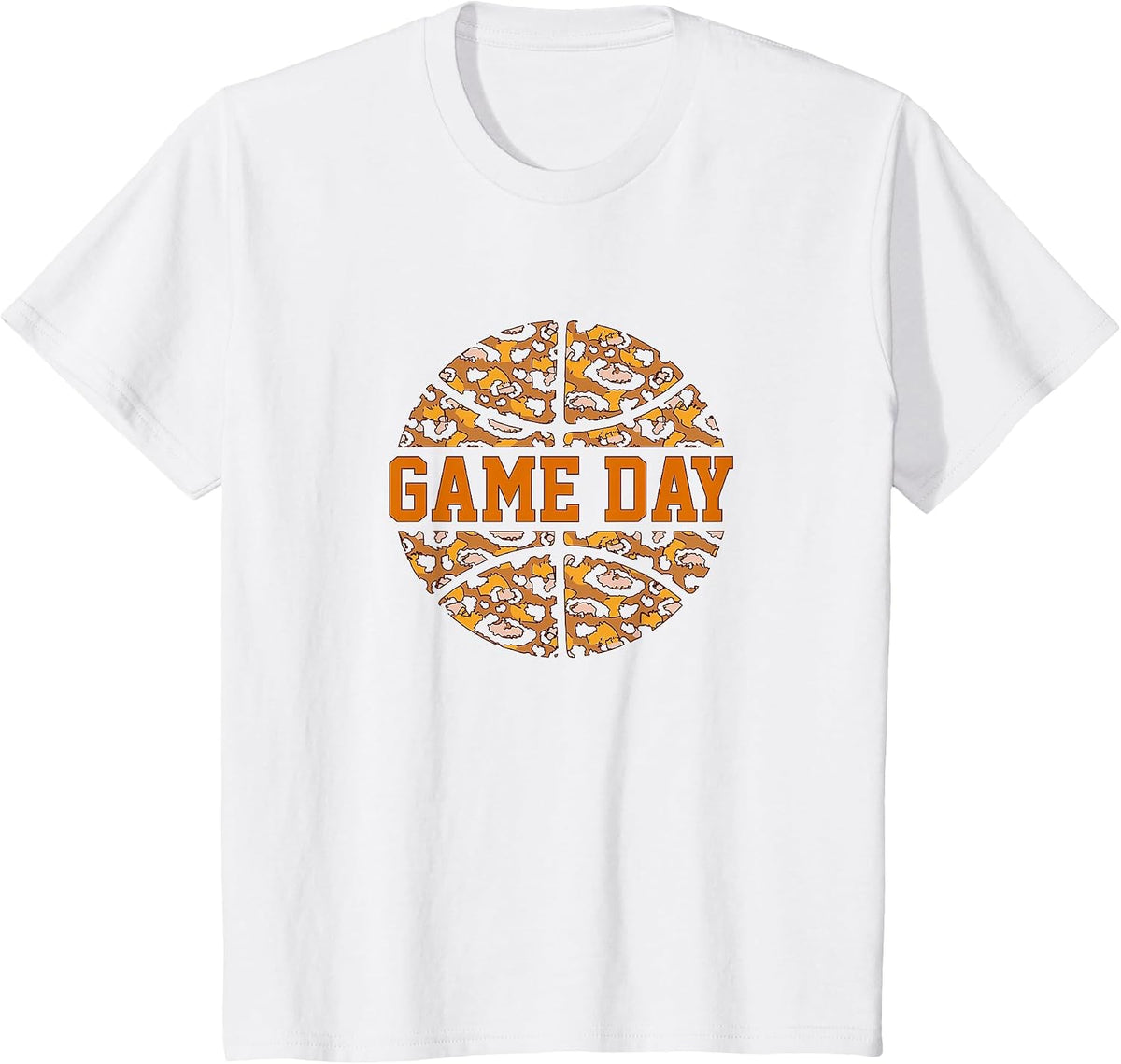 Basketball Game Day with Leopard Pattern Funny Game T-Shirt - White