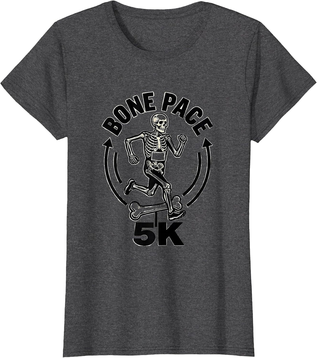 Women's Bone Pace 5K Funny Skeleton Runner Halloween Fun Run T-Shirt - Dark Heather Grey