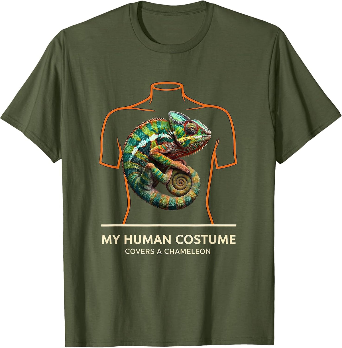My Human Costume Covers A Chameleon Funny Halloween Animal T-Shirt - Olive Green