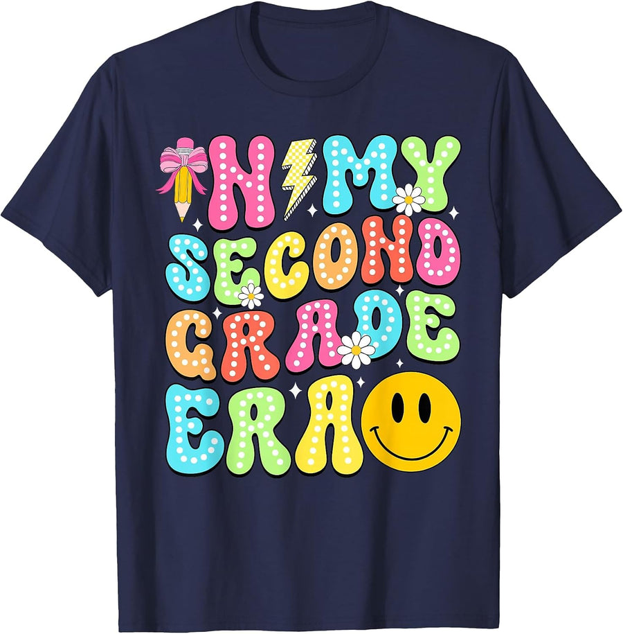 in My Second Grade Era Back to School 2nd Grade Girl Teacher T-Shirt - Navy Blue