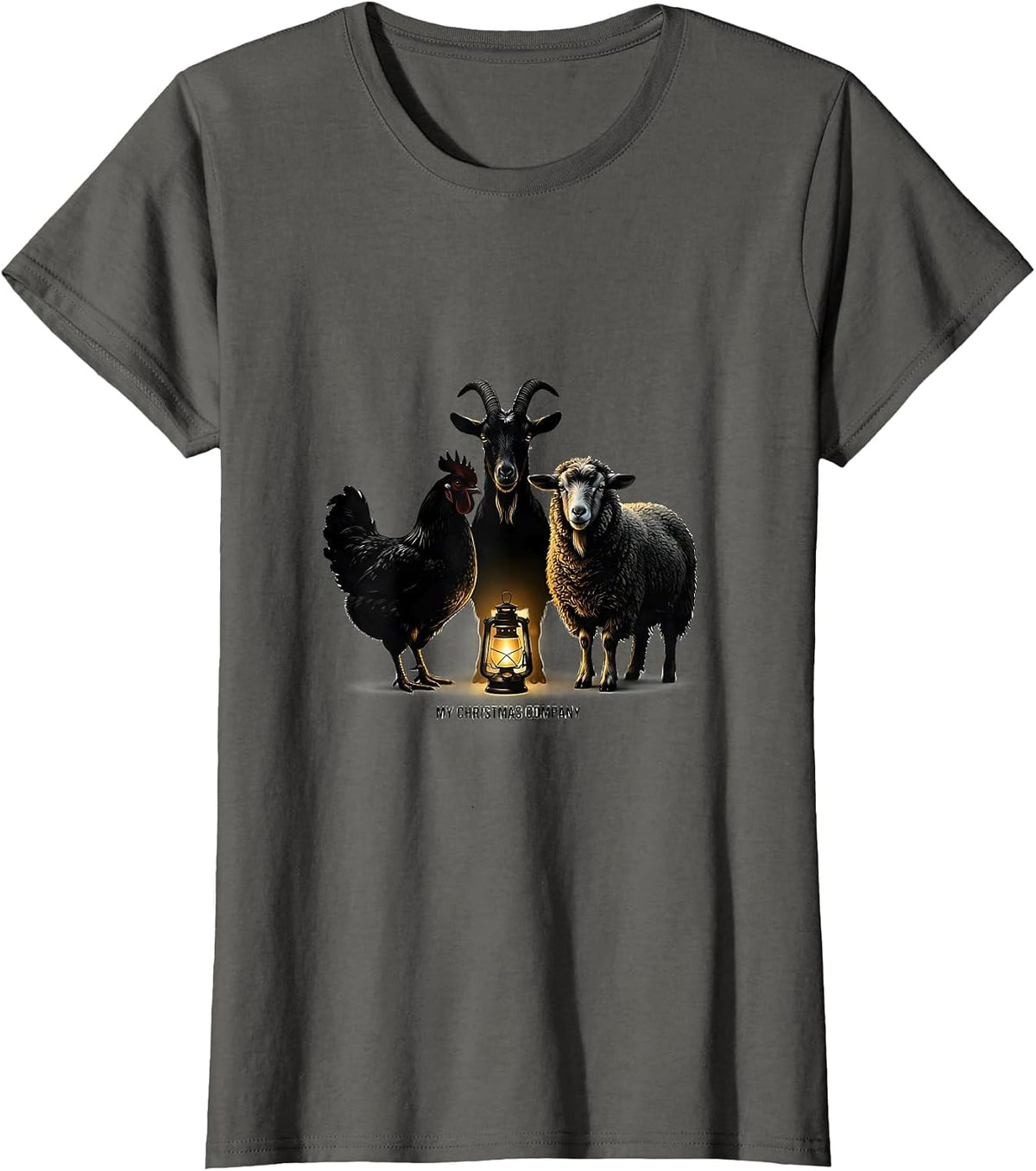 Women's My Christmas Company Funny Farm Animal Holiday Humor T-Shirt - Asphalt Grey
