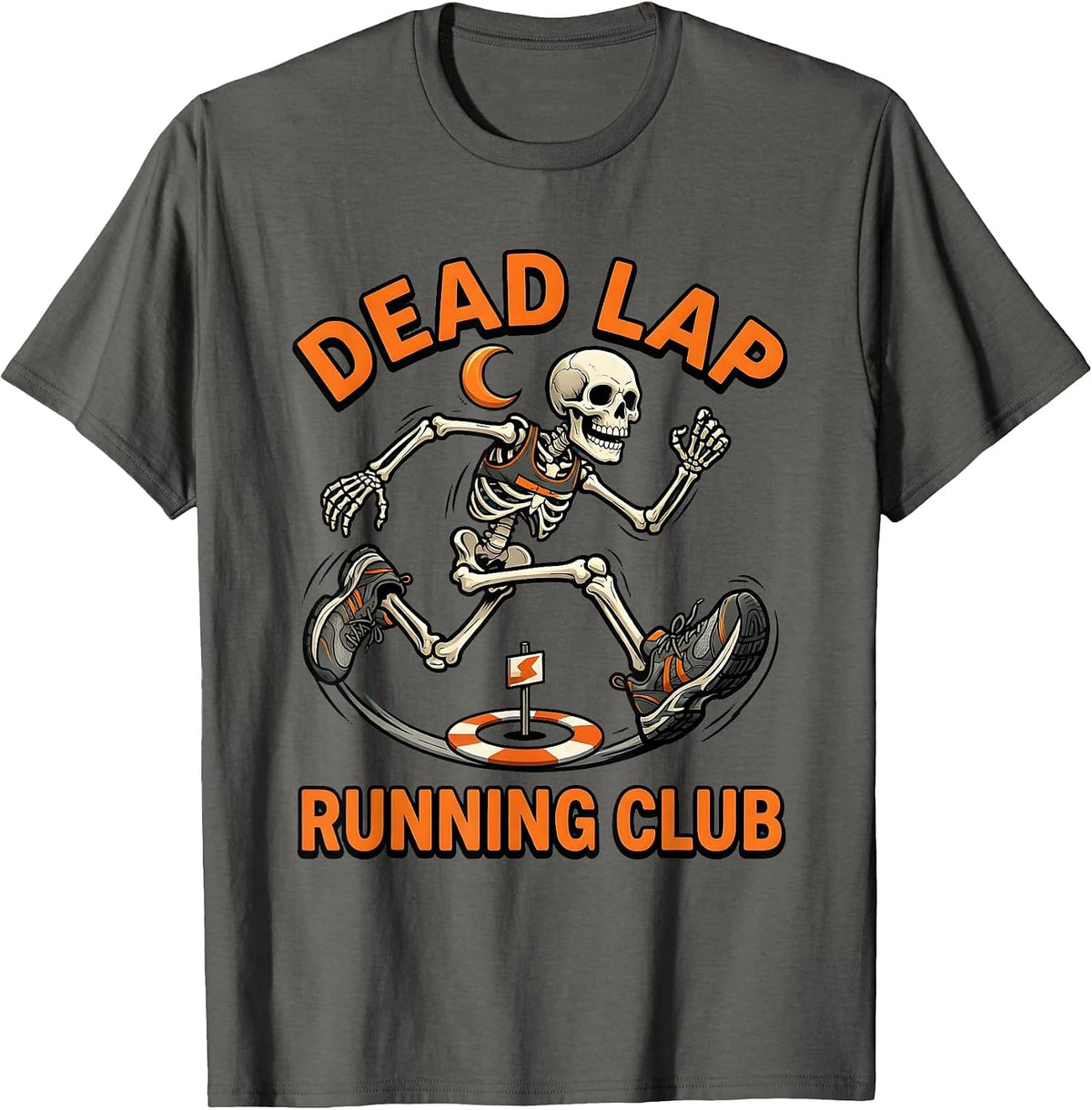 Men's Dead Lap Running Club Funny Halloween Skeleton Runner T-Shirt - Asphalt Grey
