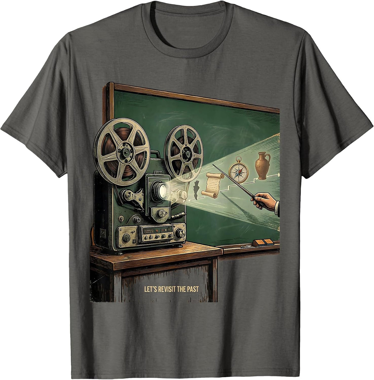 Let's Revisit The Past Vintage History Teacher Humor T-Shirt - Asphalt Grey