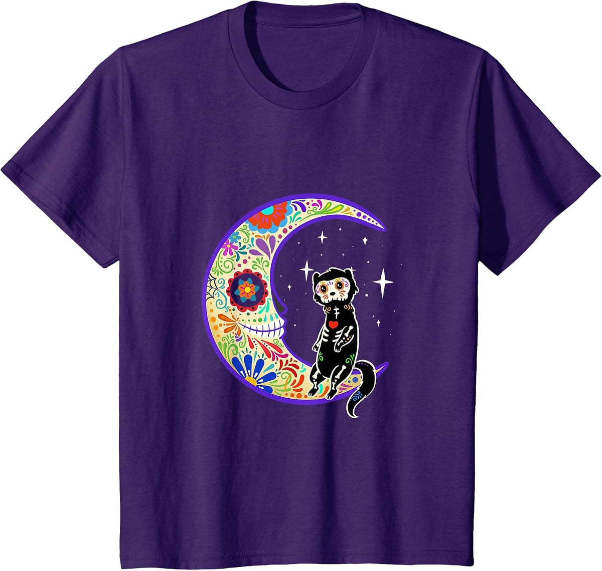 Ferret Dia de Los Muertos Skeleton Sugar Skull T-Shirt - Purple