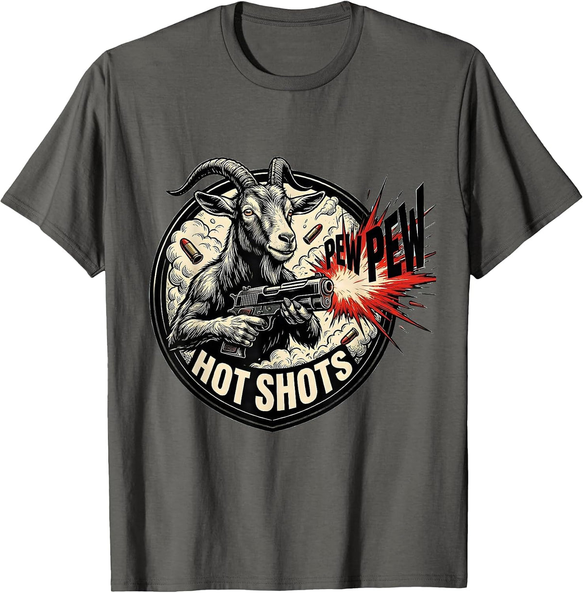 Men's Pew Pew, Hotshots Funny Gun Enthusiast Novelty Humor T-Shirt - Asphalt Grey
