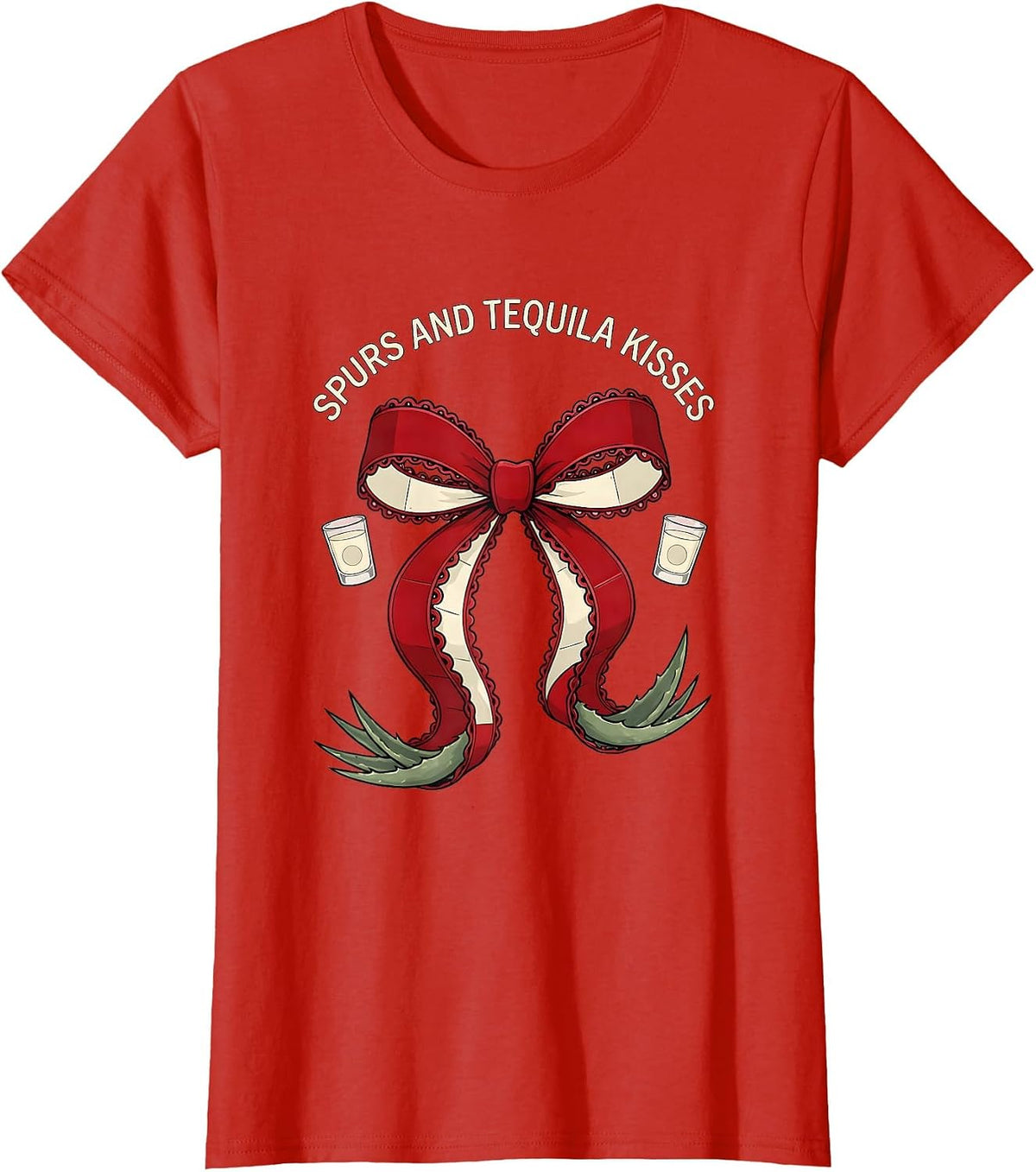 Women's Spurs and Tequila Kisses Cowgirl Design T-Shirt - Red