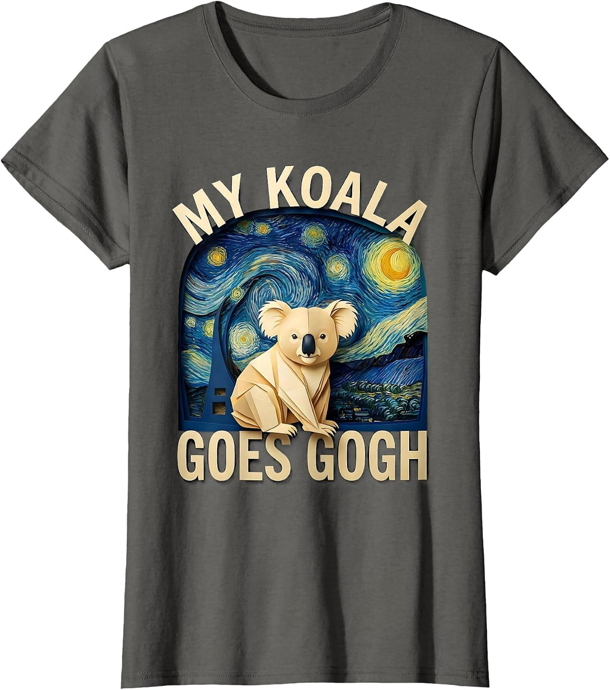 Women's My Koala Goes Gogh Whimsical Animal Lover Art Meme Gift T-Shirt - Asphalt Grey