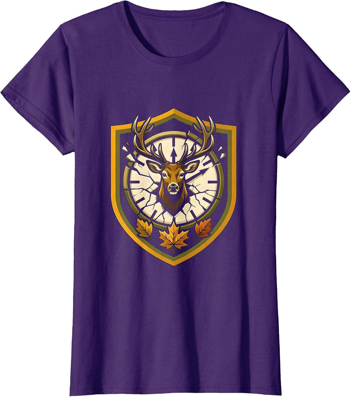 Women's Whitetail Buck Shield Emblem Funny Deer Hunting Hunter Dad T-Shirt - Purple
