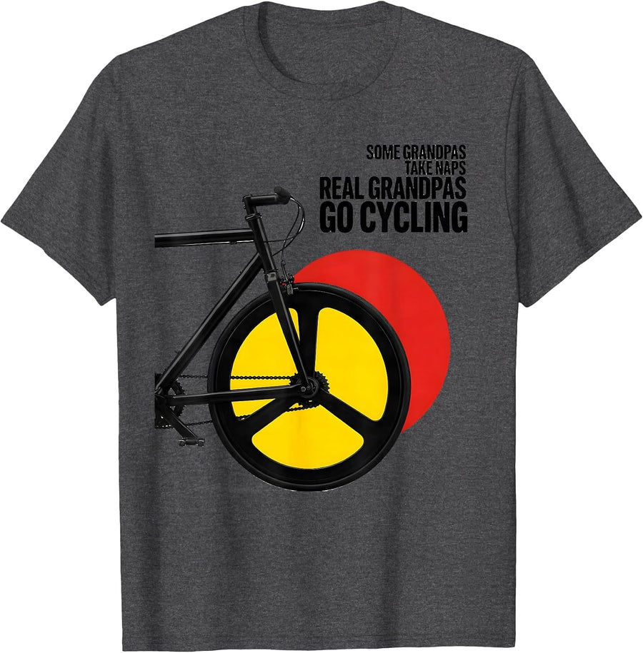 Men's Some Grandpas Take Naps Real Grandpas Go Cycling Cyclist T-Shirt - Dark Heather Grey