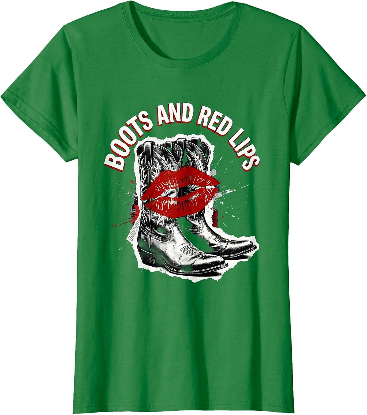 Women's Boots and Red Lips Nashville Women Design T-Shirt - Kelly Green